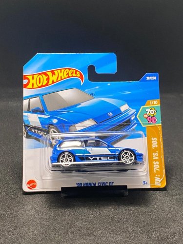 Hot Wheels - 90 Honda Civic EF blue - varianta karty: ROZTRHNUTÝ OBAL