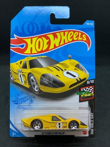Hot Wheels - 67 FORD GT40 Mk.IV Yellow - varianta karty: POŠKOZENÝ OBAL