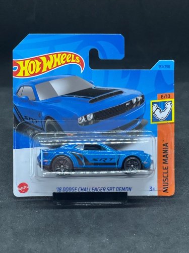 Hot Wheels - 18 Dodge Challenger SRT Demon blue - varianta karty: POŠKOZENÝ OBAL